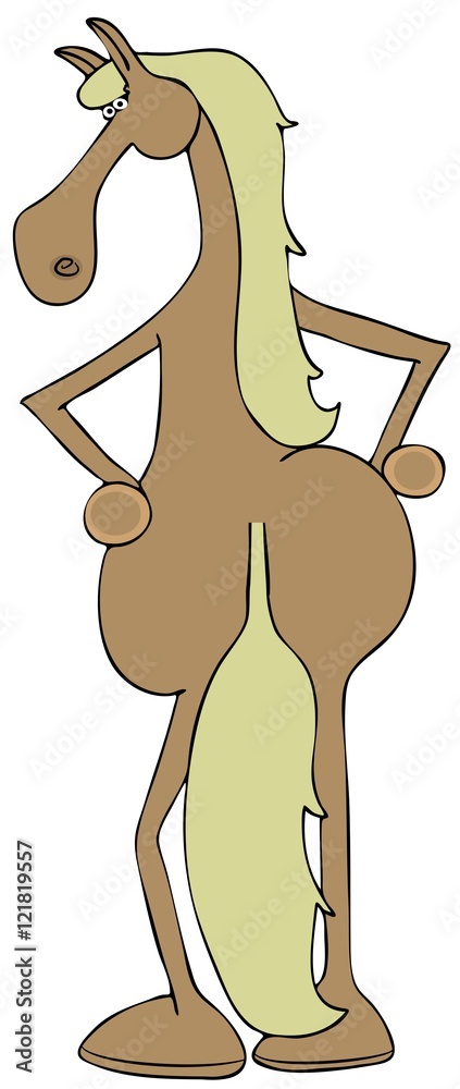 Naklejka premium Illustration of a blonde filly horse cocking her butt and posing.