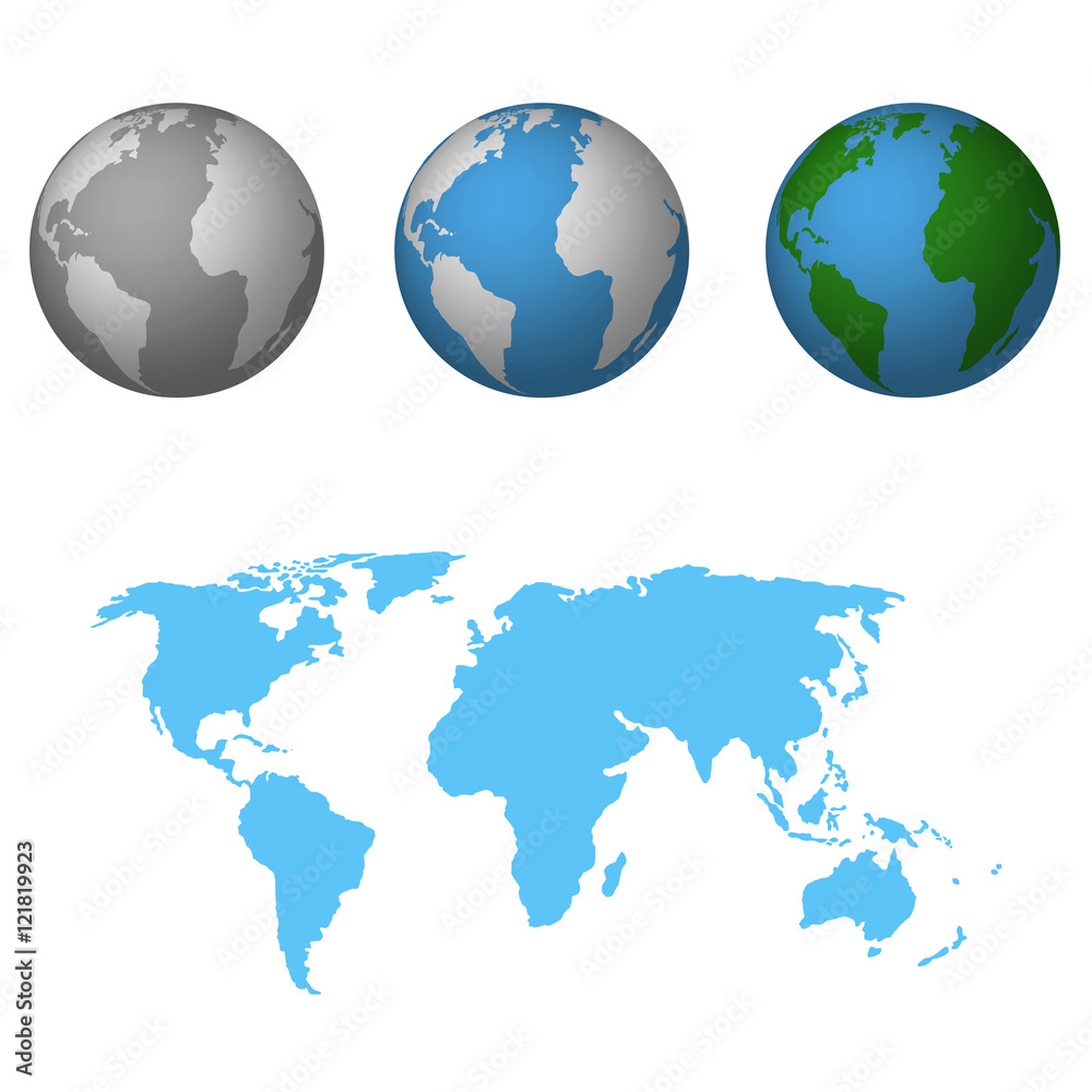 Earth with world map Flat Icon Vector Illustration Earth with world map Flat Icon Vector Illustration