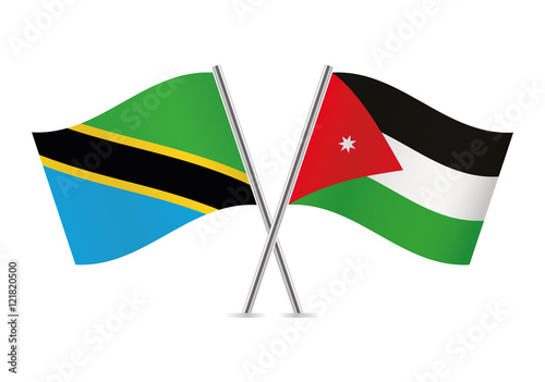 Tanzania and Jordan flags. Vector illustration.