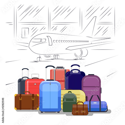Airport luggage vector illustration. People travel background