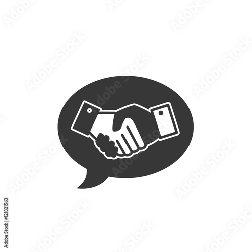 speech communication bubble with handshake deal icon silhouette. vector illustration