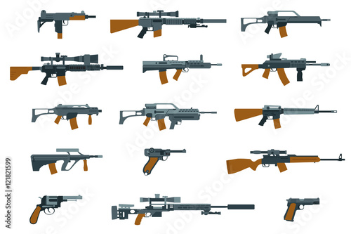 Weapons flat icons. Shotgun and machine gun