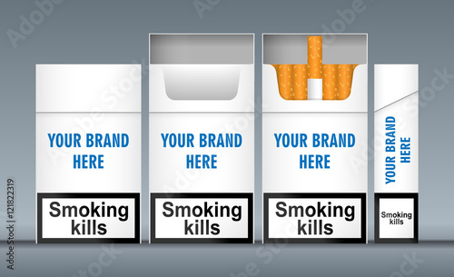 Digital vector white cigarette pack mockup, front and lateral view, smoking kills, realistic flat style, isolated and ready for your design and logo