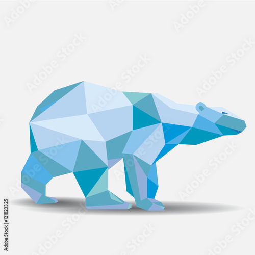 polar bear polygon blue silhouette, vector illustration