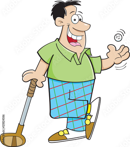 Cartoon illustration of a man playing golf.