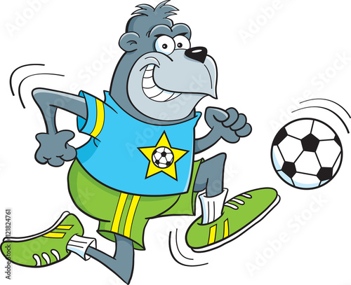 Cartoon illustration of a gorilla playing soccer