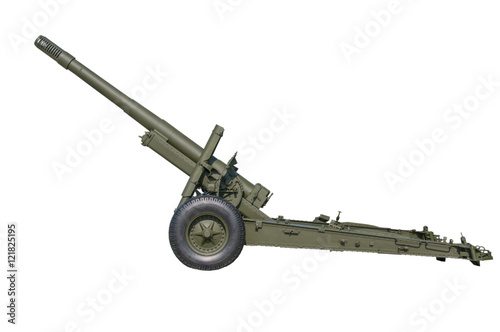 Old Russian gun cannon isolated on white.