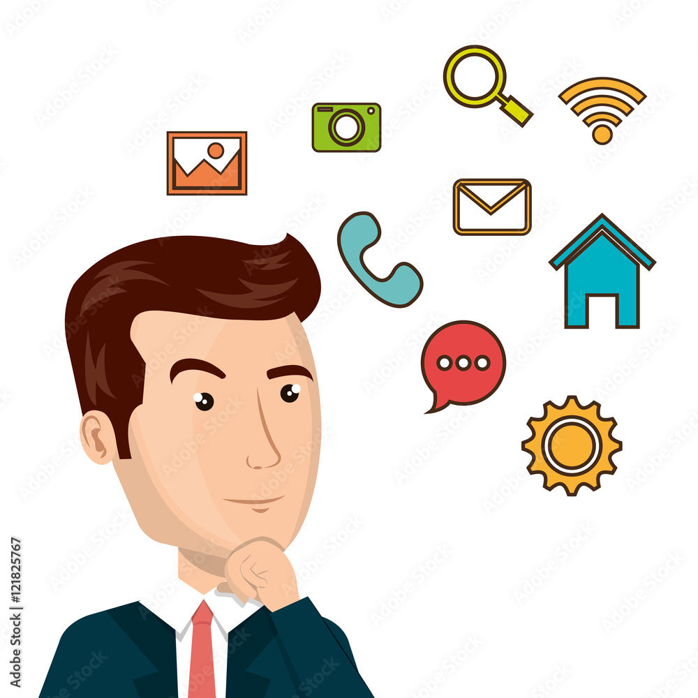 avatar man with mobile chat and social media icon set. colorful design. vector illustration avatar man with mobile chat and social media icon set. colorful design. vector illustration