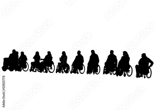 Silhouettes wheelchair and people on white background