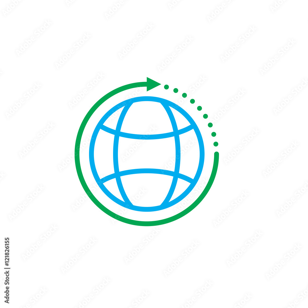 around the world line icon, outline globe with arrow vector logo, linear colorful pictogram isolated on white around the world line icon, outline globe with arrow vector logo, linear colorful pictogram isolated on white