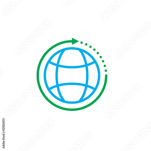 around the world line icon  outline globe with arrow vector logo  linear colorful pictogram isolated on white