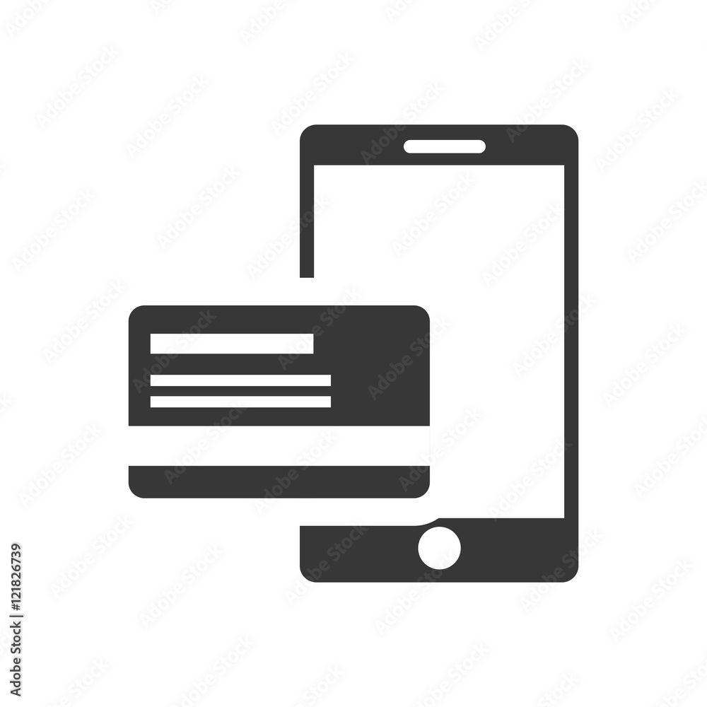 smartphone mobile phone device with payment card icon silhouette. vector illustration smartphone mobile phone device with payment card icon silhouette. vector illustration