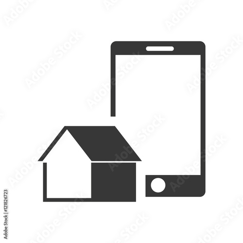 house property shape with smartphone icon silhouette. vector illustration