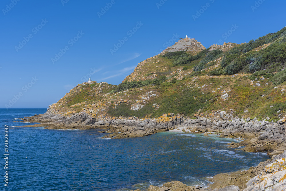 Fototapeta premium Da Porta lighthouse and Cies Islands lighthouse (Pontevedra, Spain).