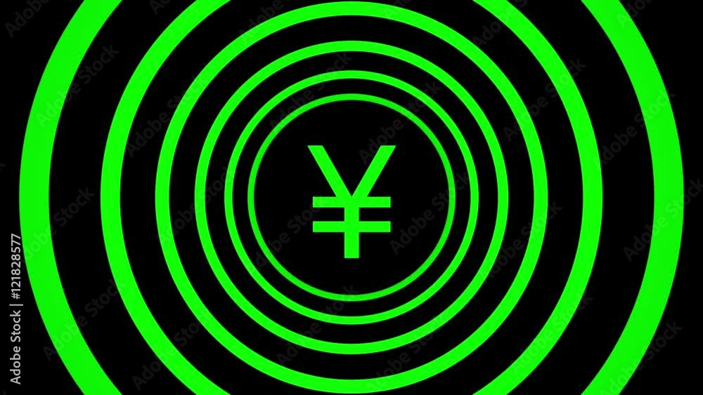 Growing Japan Yen sign surrounded by green circles - visual illusion. 3D rendering seamless looping animation 3840x2160, 4k. Growing Japan Yen sign surrounded by green circles - visual illusion. 3D rendering seamless looping animation 3840x2160, 4k.