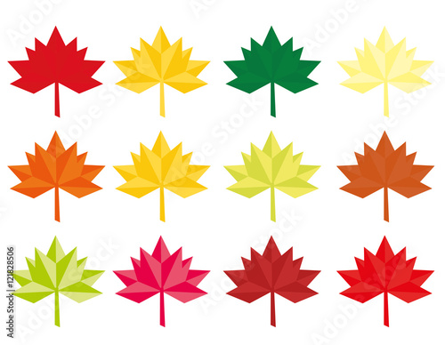 Set of twelve Abstract Vector Leaves Abstract colored maple leaves Maple Leaf Flat style Design Origami or Low Polygon