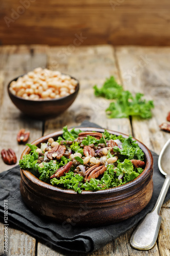 Kale pecan white beans lentils salad