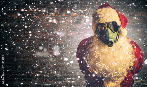 Scary Santa Claus with gas mask