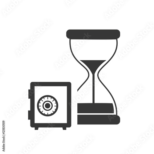 hourglass or sandclock with safebox icon silhouette. vector illustration