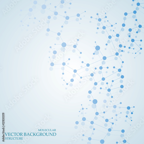 Structure molecule and communication Dna, atom, neurons. Science concept for your design. Connected lines with dots. Medical, technology, chemistry, science background. Vector illustration.