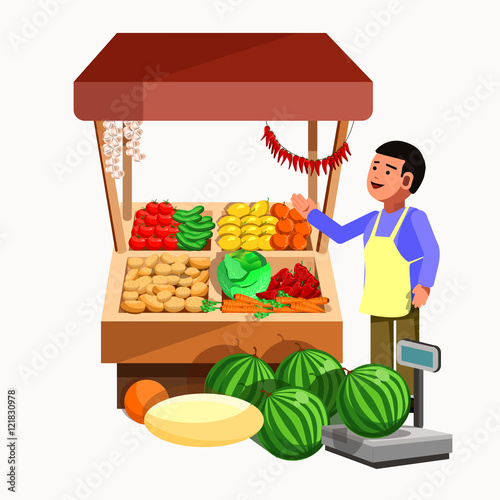 Vegetables and fruits product seller at the counter  stall.