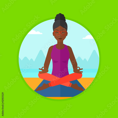 Woman meditating in lotus pose vector illustration