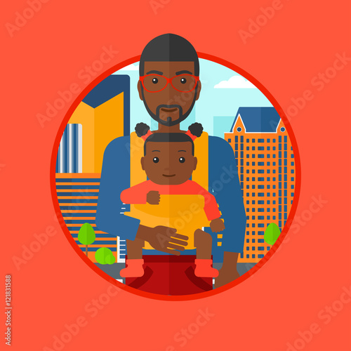 Father carrying his daughter in sling.