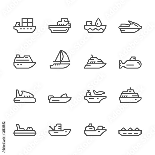 Set line icons of water transport