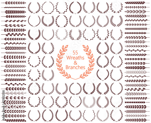 55 wreaths and branches set. Vector illustration.