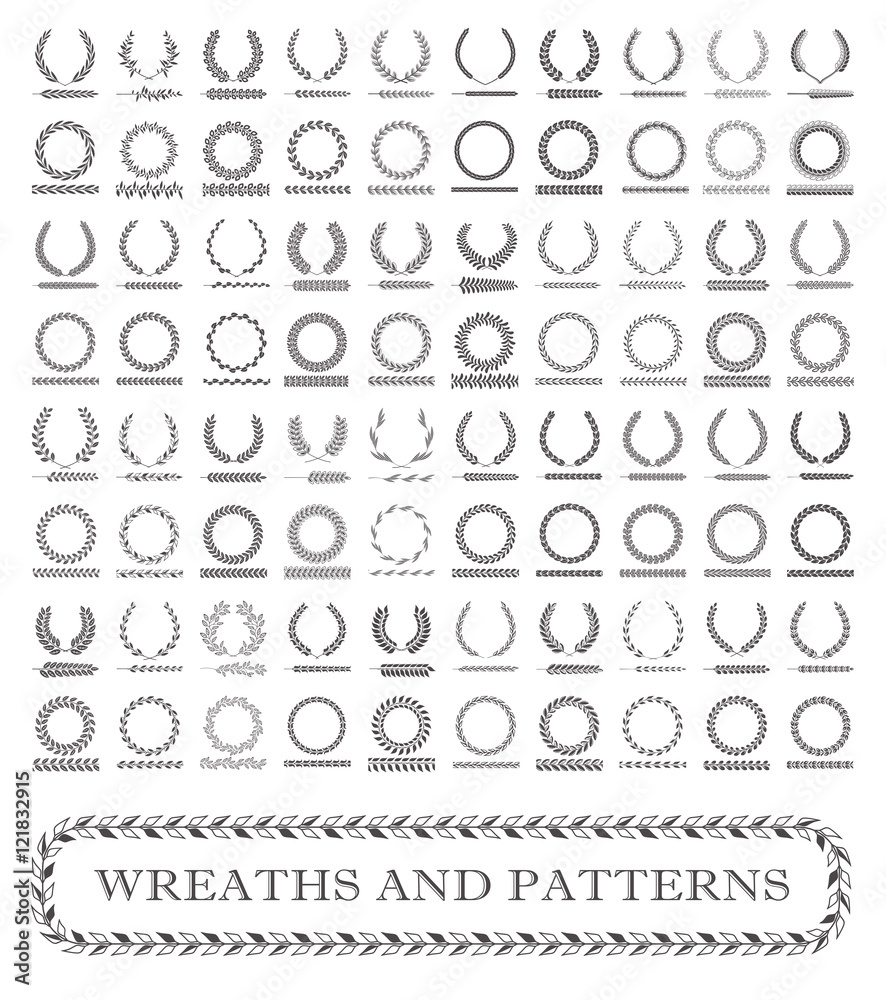 Wreaths, branches and foliage patterns. Vector illustration. Wreaths, branches and foliage patterns. Vector illustration.