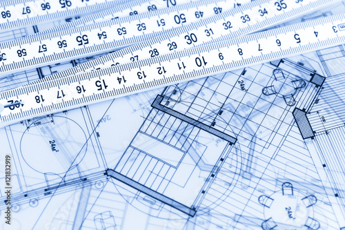 architecture blueprints - house plans & folding ruler