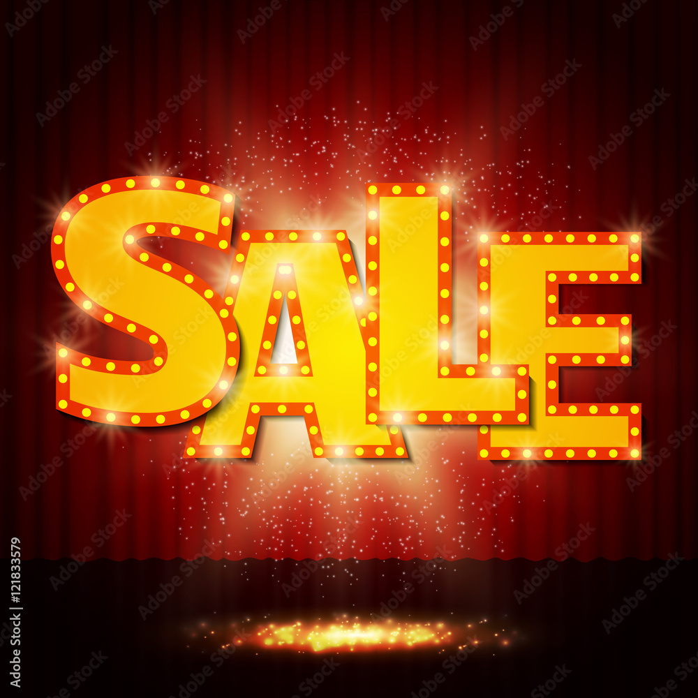 Shining sale on red curtain