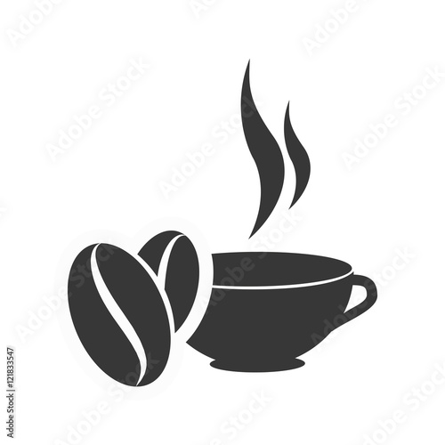 coffee cup hot drink with beans icon silhouette. vector illustration