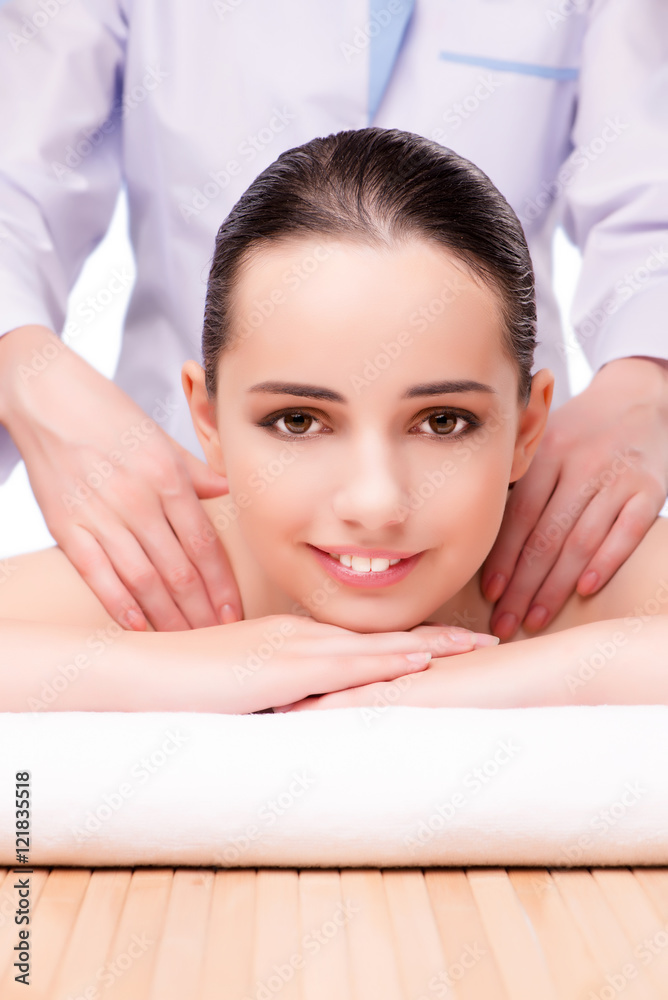 Young beautiful woman in health concept on white background Young beautiful woman in health concept on white background
