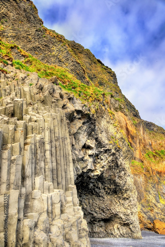 Basalt Halsanefshellir Cave at the Black Reynisfjara beach, Icealnd photo