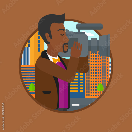 Cameraman with video camera vector illustration.