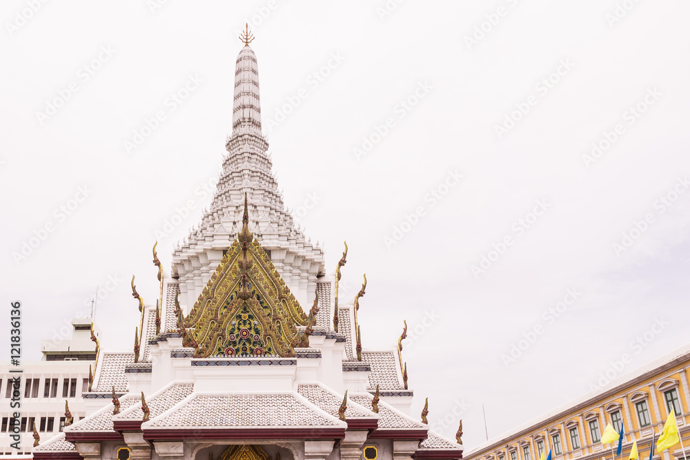 City pillar shrine of Bangkok on twilight sky day, Thailand.