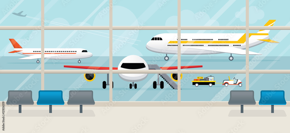 Naklejka premium Airport Terminal look Outside, Aircraft, Commercial Aviation, Aerial Transport 