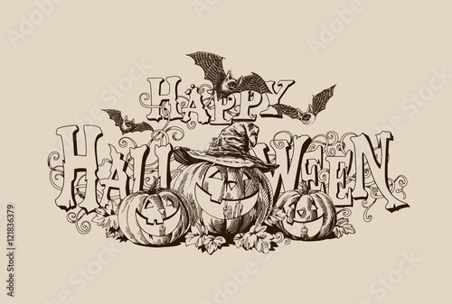 Halloween pumpkin vintage header vector illustration