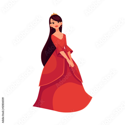 Cute collection of beautiful princess, cartoon vector illustration isolated in white background. beautiful princess in evening gowns