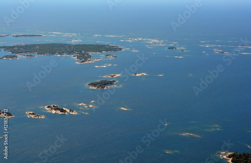 aerial view of islan groups  near Parry Sound in the Georgian Bay of lake Huron, On Canada 