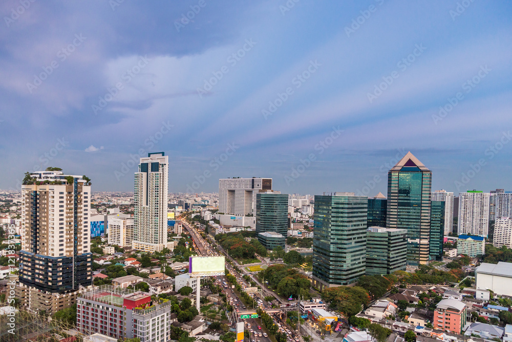 Bangkok skyscraper at sunet