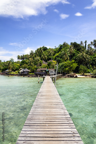 Wooden walkway to the Koh Mak Island in Thailand.