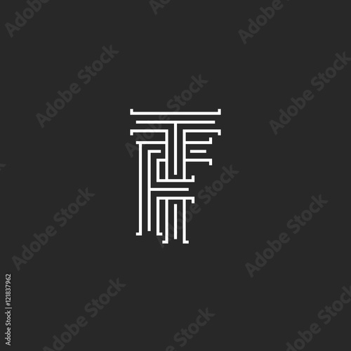 Initials TF letters logo monogram, line intersection calligraphic flat hotel emblem FT, combination connected symbols F T template