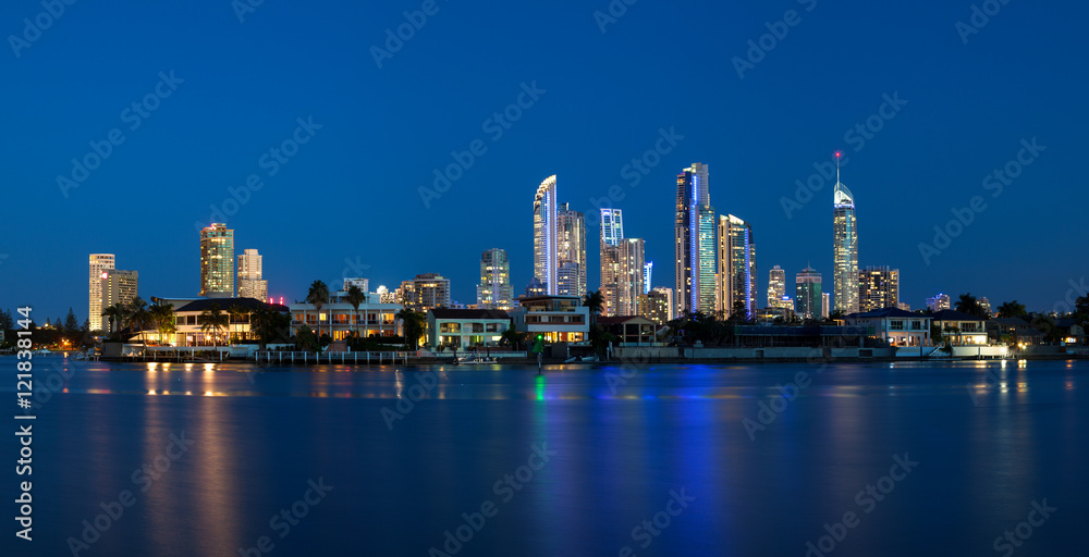 Panoramic view of sunset over Surfers Paradise