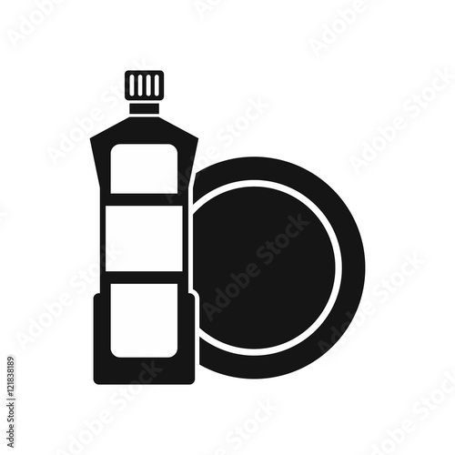 Dishwashing liquid detergent and dish icon in simple style on a white background vector illustration