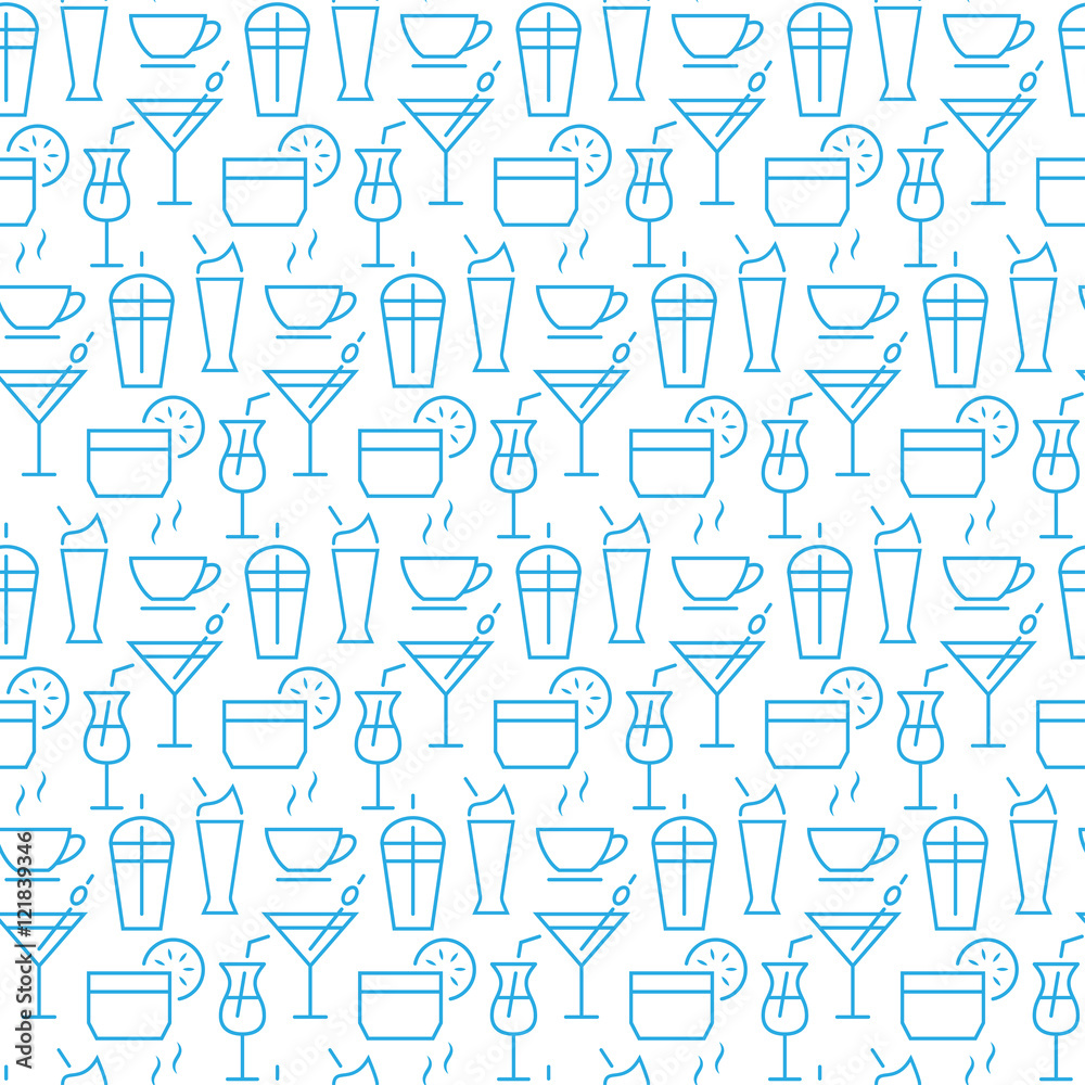 Vector seamless pattern with icons of drink items. Vector seamless pattern with icons of drink items.