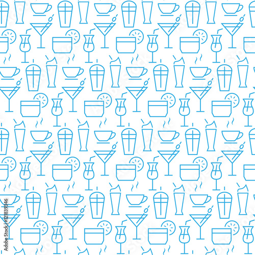 Vector seamless pattern with icons of drink items.