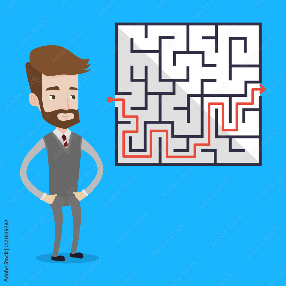 Businessman looking at the labyrinth. Businessman looking at the labyrinth.