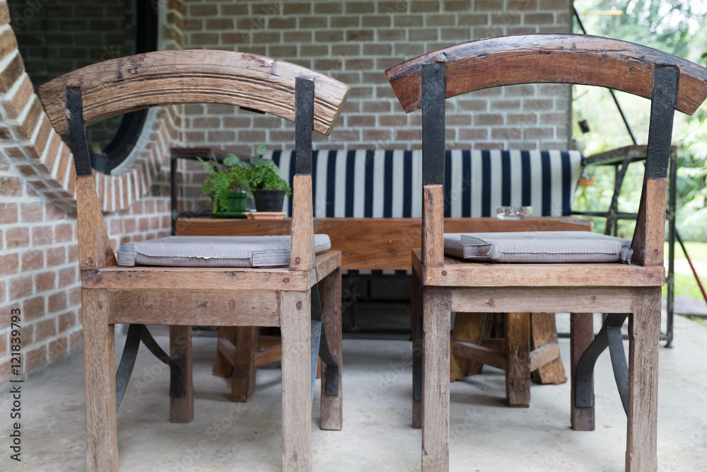 wood chair and table on patio